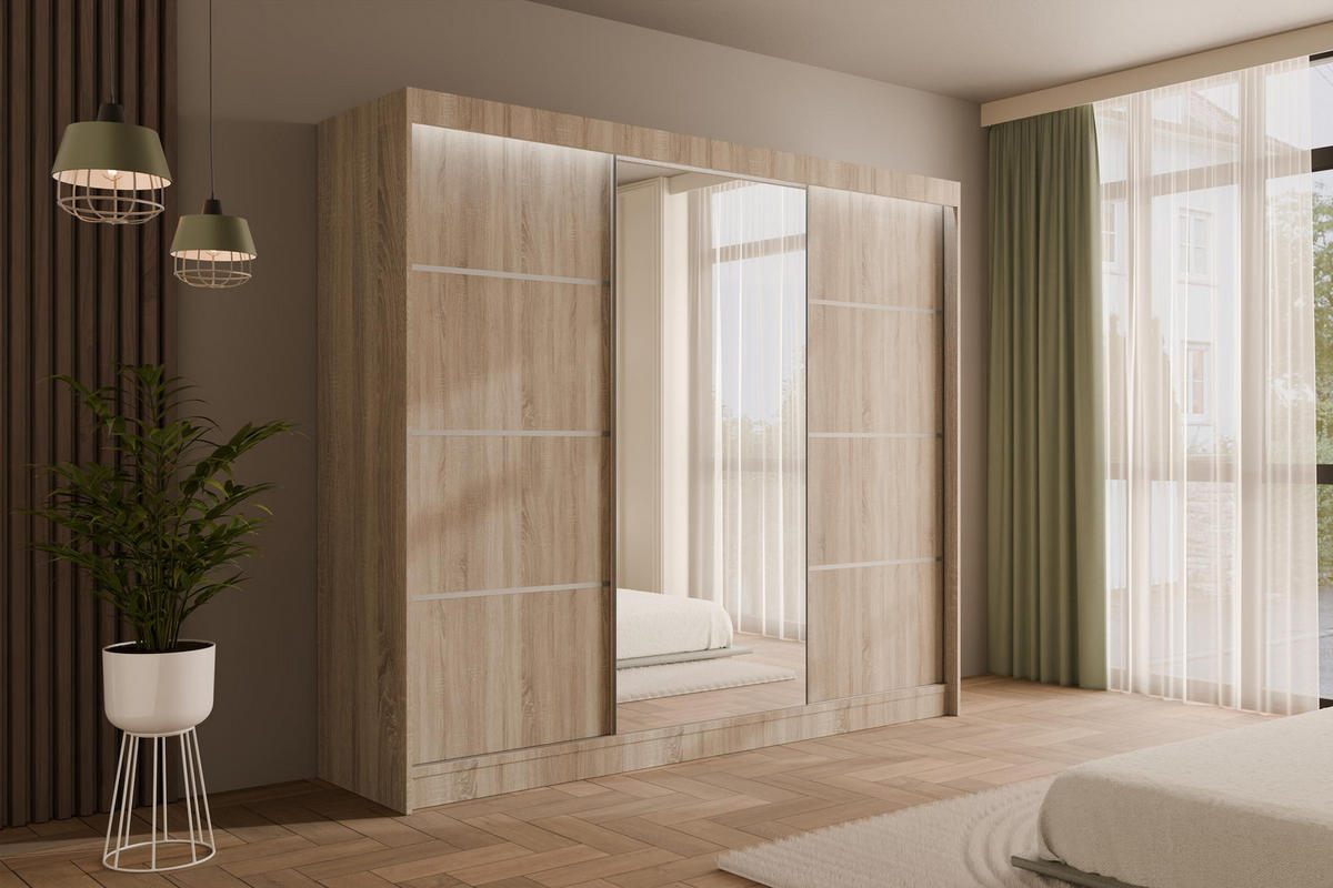 KLEIDERSCHRANK PAOKI mit LED - 250 cm - Sonoma Eiche - Sonoma Eiche, Holzwerkstoff (250/215/61cm) - ALTDECOR