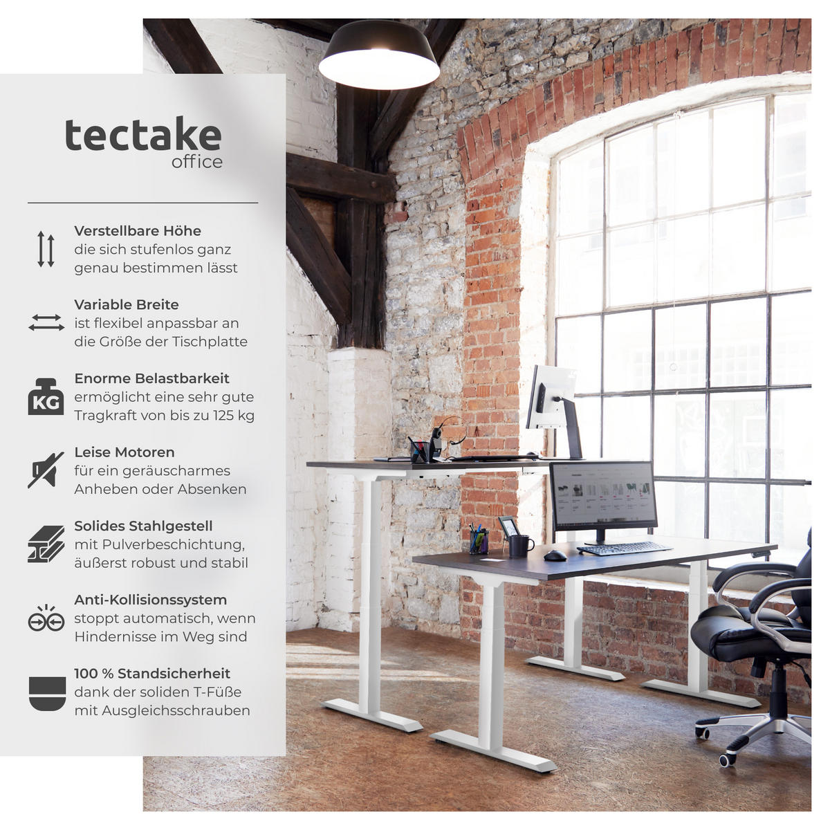TISCHGESTELL Denis,110 - 190 x 68 x 58 - 123 cm,weiß - Weiß, Metall (190/68/123cm) - tectake