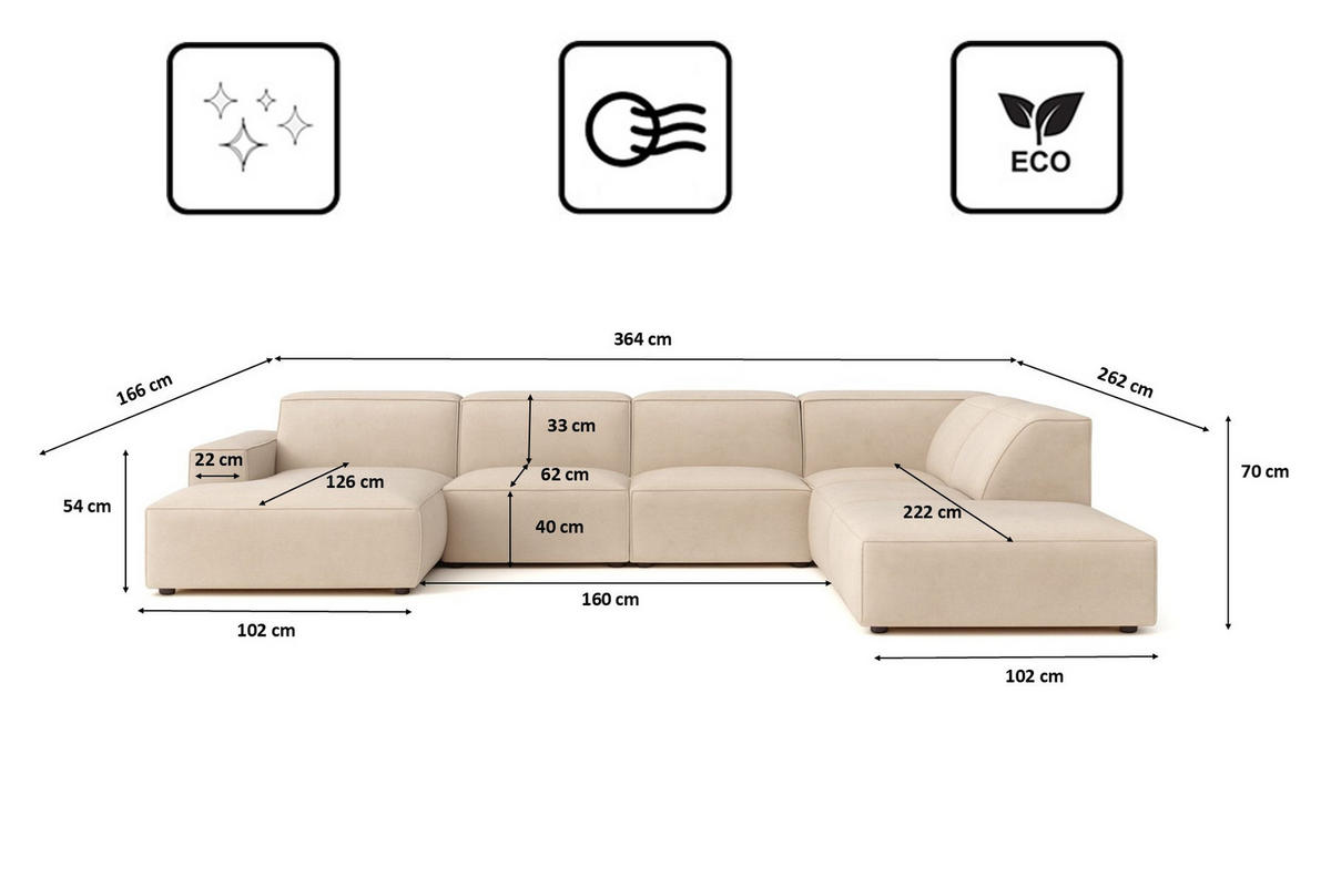 ECKSOFA Cursal V, Stoff Salvador, Beige, Rechts - Beige, Holz (364/262cm) - Kaiser Möbel