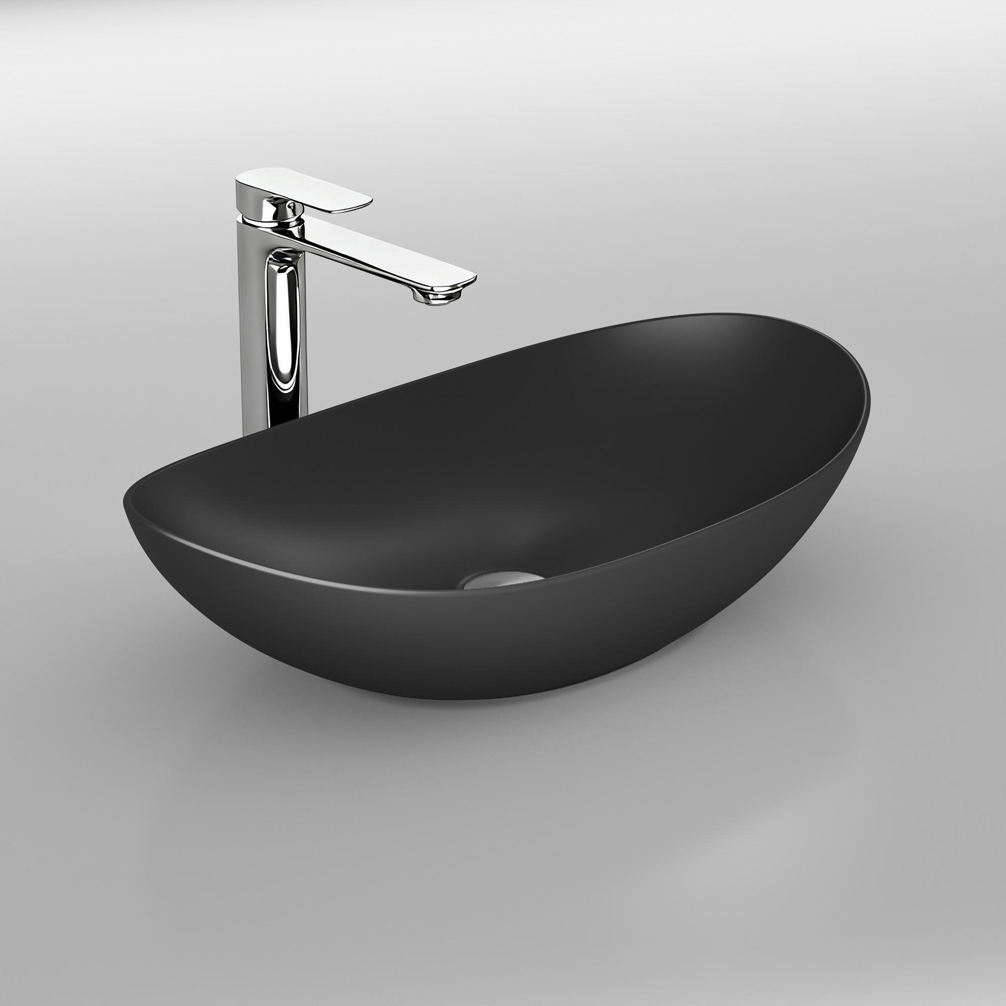 WASCHBECKEN Oval Keramik Mattschwarz 61,5 / 36 / 15,5 cm - Schwarz, Keramik (36/15.5/61.5cm) - EMKE