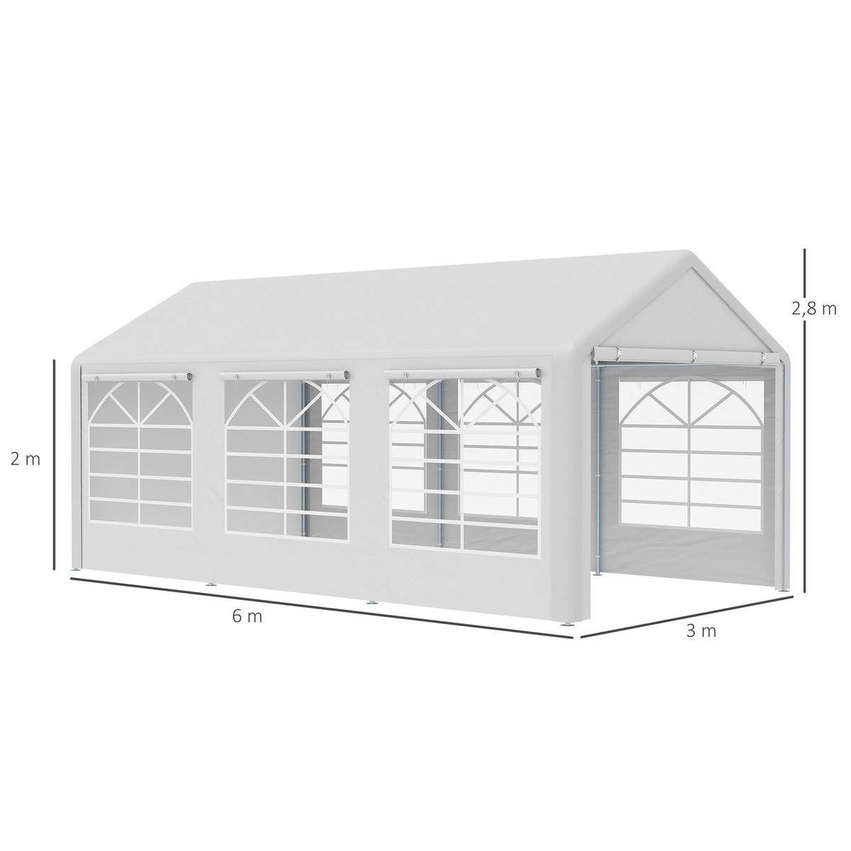 PAVILLON Partyzelt Polyester+Metall Weiß - Silberfarben/Weiß, Kunststoff/Metall (300/280/600cm) - Outsunny