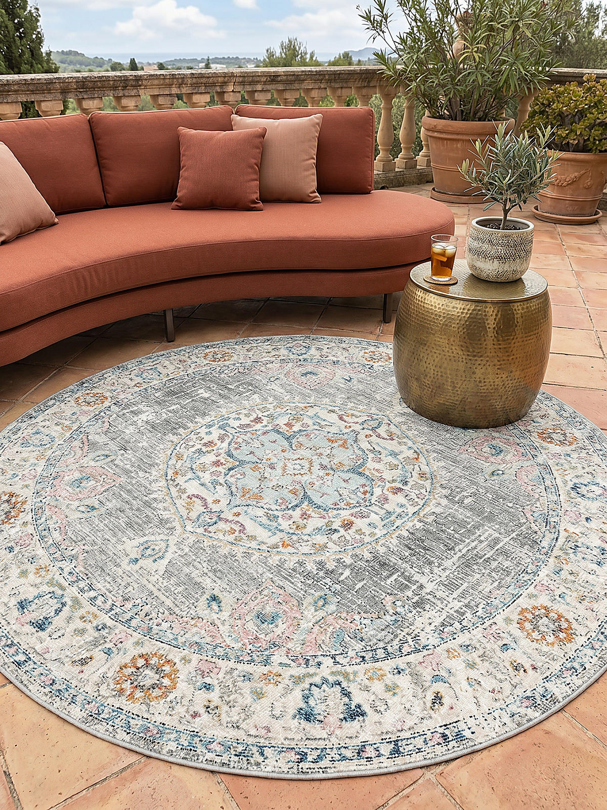 TEPPICH Outdoor Orientalisch LIMMAT Polypropylen Grau 120 x 120 cm - Grau, Textil (120/120cm) - KADIMA DESIGN