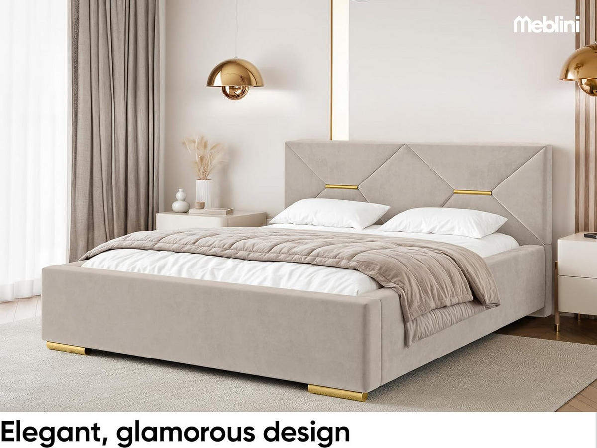 BETT LIZZY - Beige/Goldfarben, Holzwerkstoff (120/200cm) - Meblini