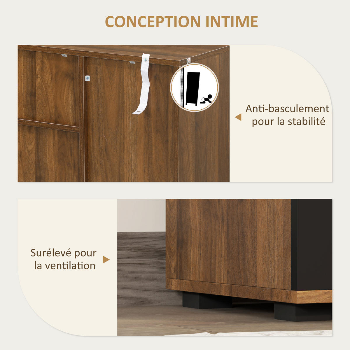 SIDEBOARD DE-11120 4 Türen Braun/Schwarz - Braun, Holzwerkstoff (120/85/35cm) - ComfortXL