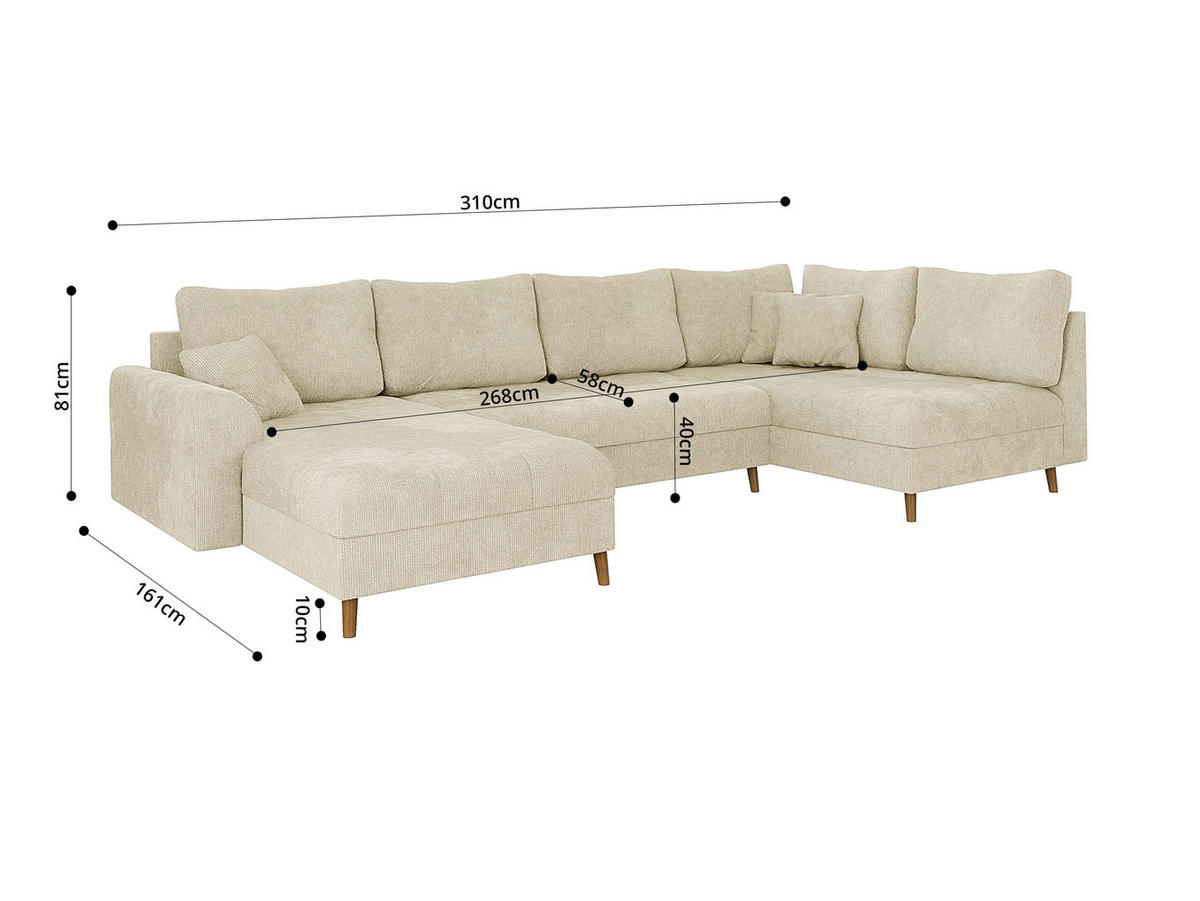 WOHNLANDSCHAFT inkl. Hocker Sigurd Beige Chenille - Beige/Braun, Holz/Textil (310/81/161cm) - S-Style Möbel