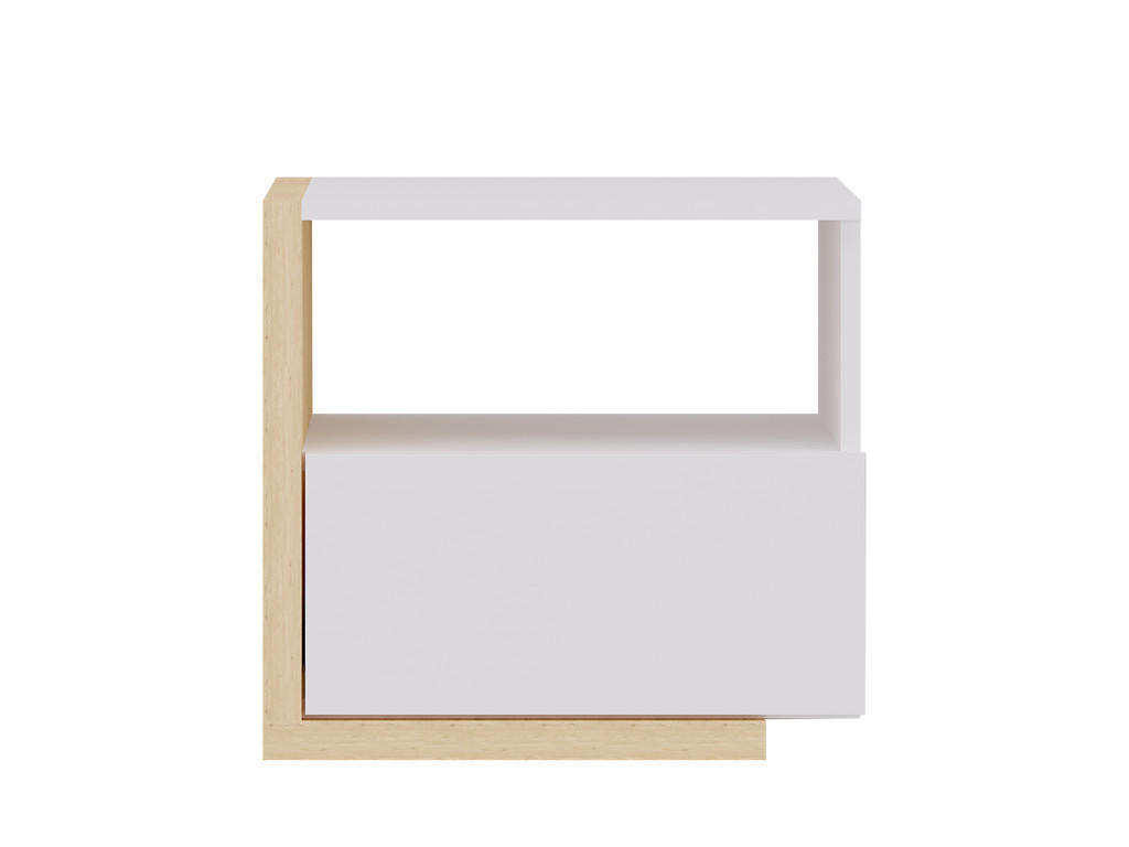 NACHTTISCH skandinavisch mit 1 Schublade & 1 Ablage - Weiß & Holzfarben - NAPOLI II - Naturfarben, Holz (39/43/46.4cm) - Vente-Unique