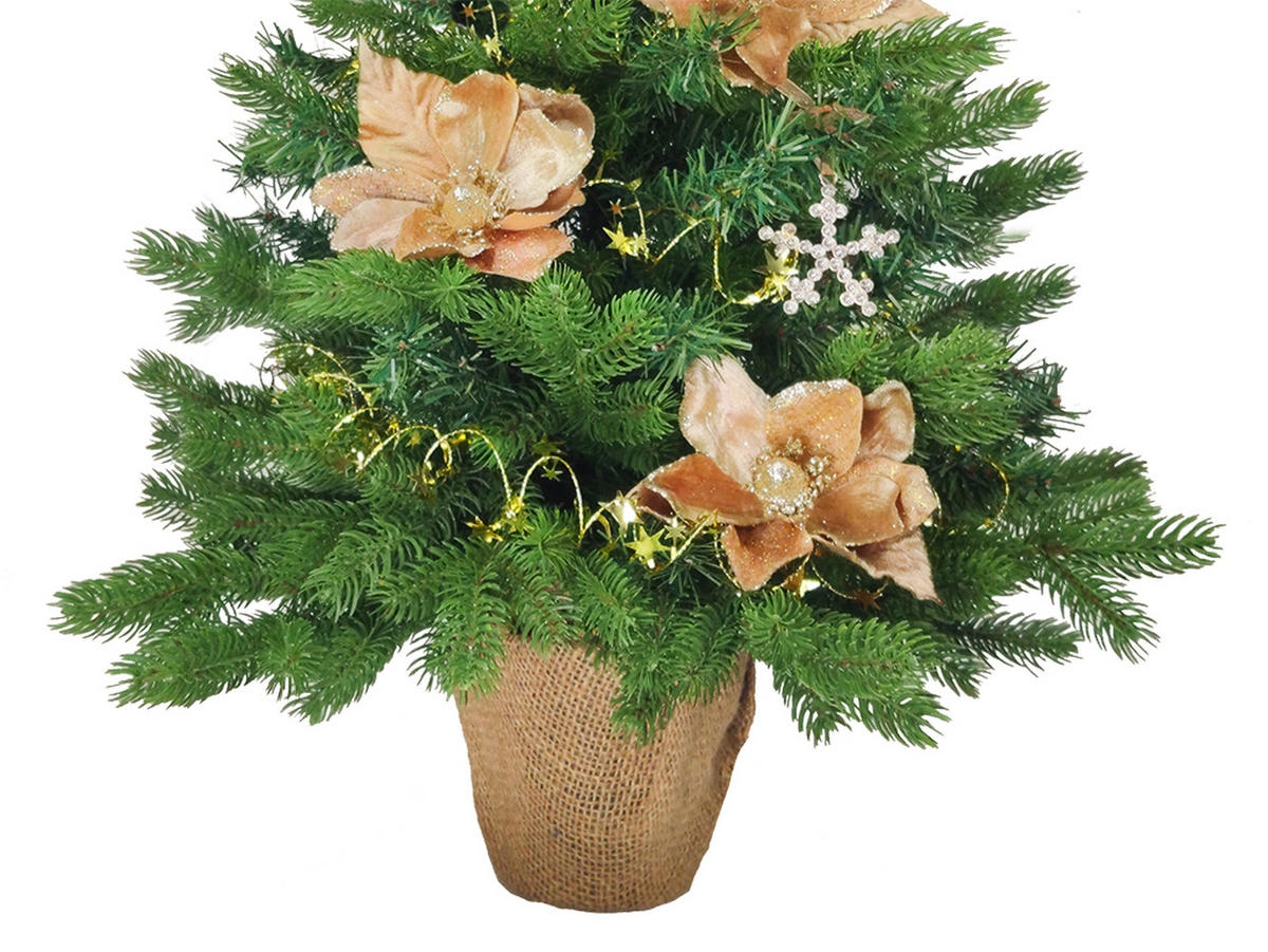 LAALU WEIHNACHTSBAUM geschmückt künstlich VELVET KISS 60 cm mit LED-BELEUCHTUNG IM TOPF - Champagner/Braun, Kunststoff (60cm) - LAALU