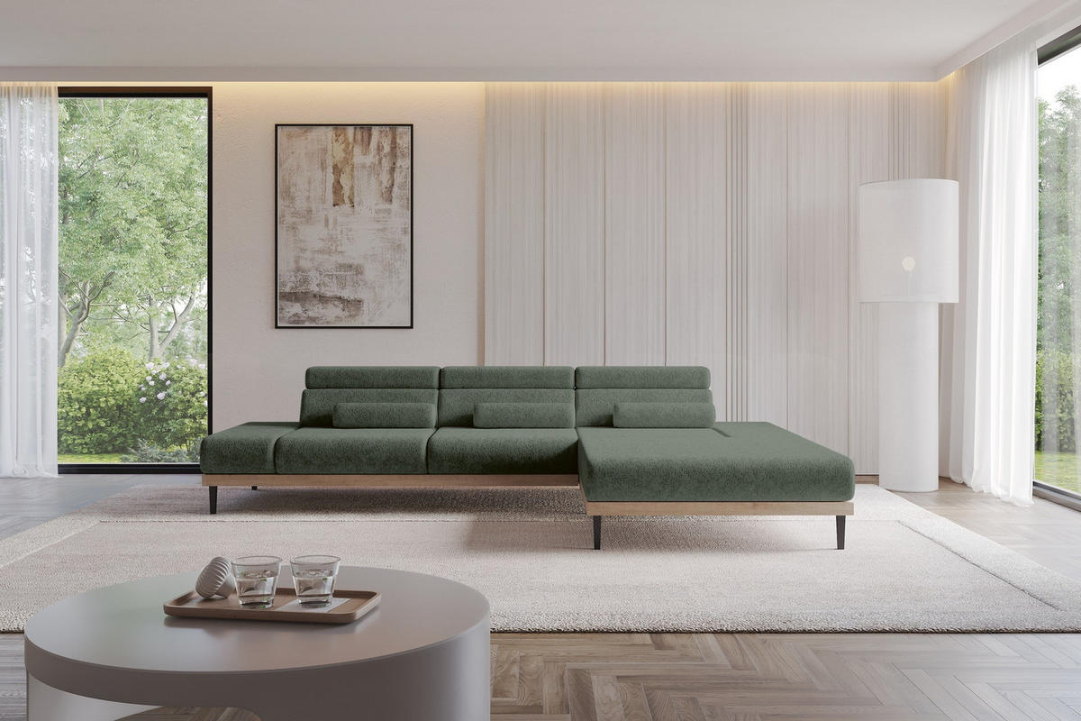 ELEKTRISCHES ECKSOFA Rechts MONA 316x205x85 Grün Velours - Grün, Holzwerkstoff/Textil (316/205cm) - ALTDECOR