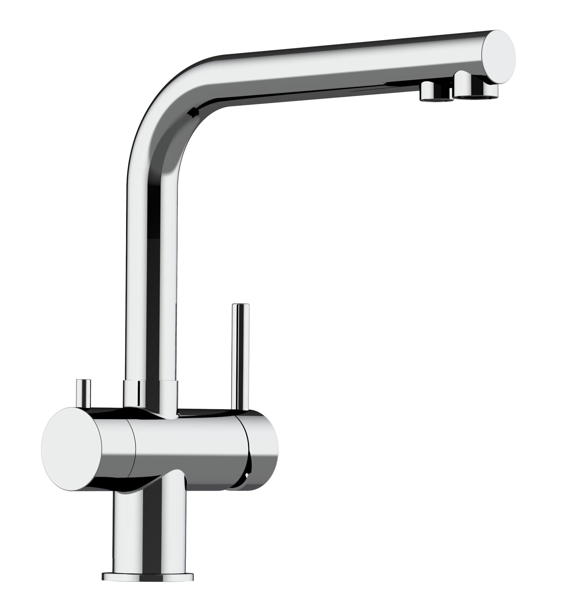 3-WEGE-KÜCHENARMATUR, Edelstahl Massiv aus Chirurgenstahl, Hochglanz, 360° schwenkbar / Kurze Variante - Edelstahlfarben, Metall (22.5/28/22.5cm) - VIZIO