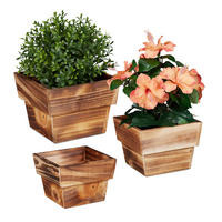 3XBLUMENTOPF - Hellbraun, Holz (19/14/19cm) - Relaxdays