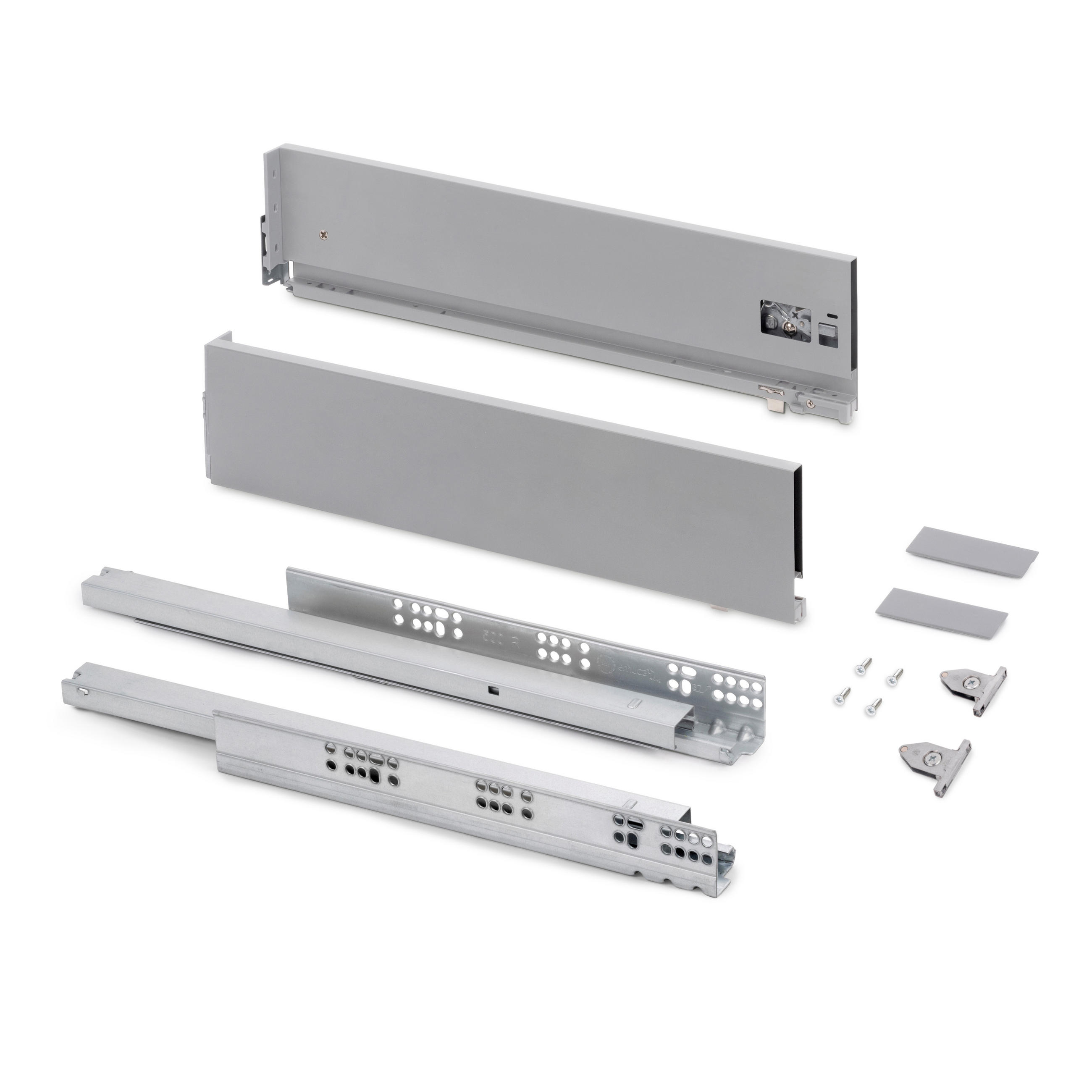 AUSSENSCHUBLADE Vertex mit 3D-Regelung, Höhe 131mm, 40Kg, Tiefe 500mm, Stahl, Grau Metallic - Silberfarben, Metall (1.3/14/50cm) - EMUCA