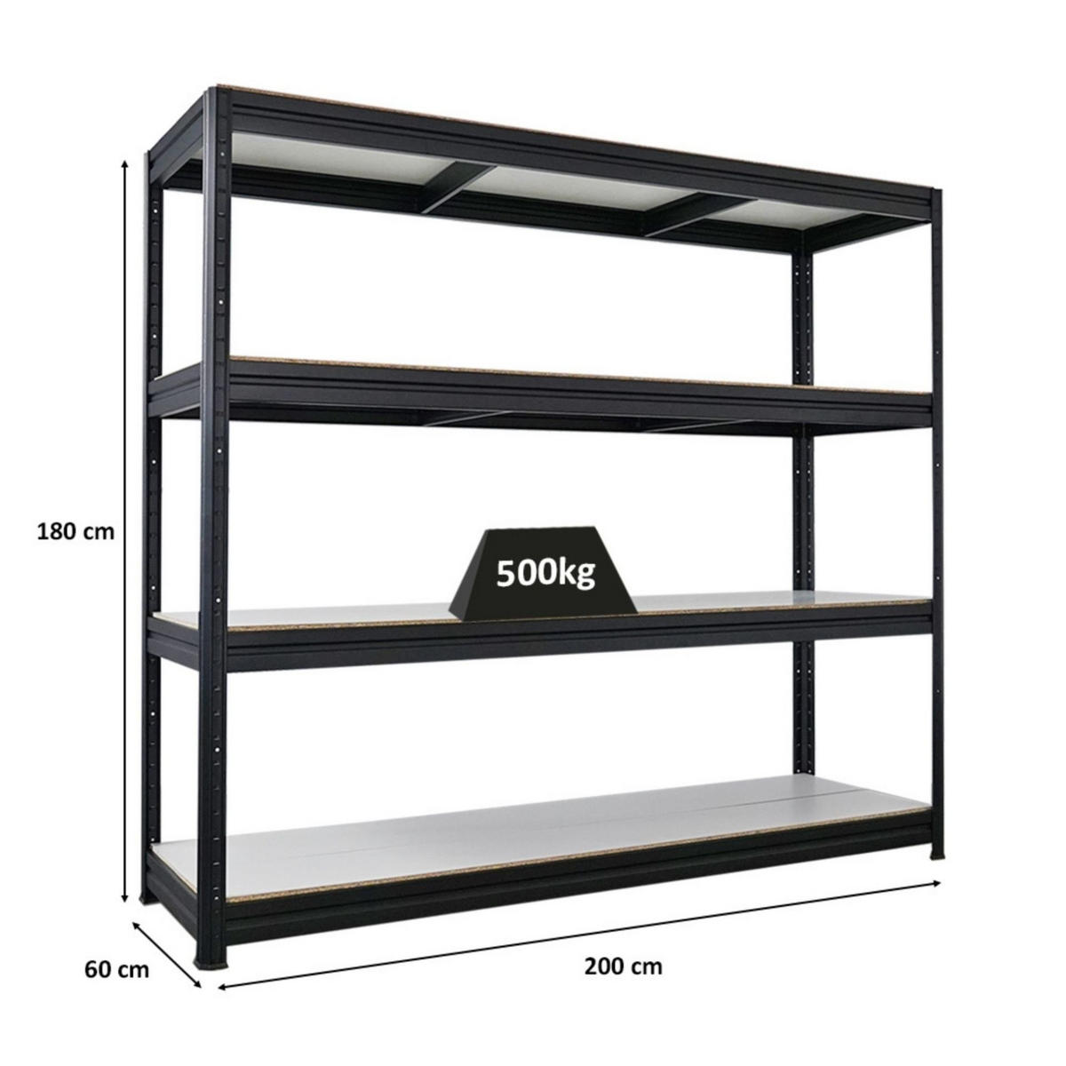 SCHWERLASTREGAL Dino 180x200x60cm Melamin-Ebenen Schwarz - Schwarz, Metall (200/180/60cm) - PROREGAL