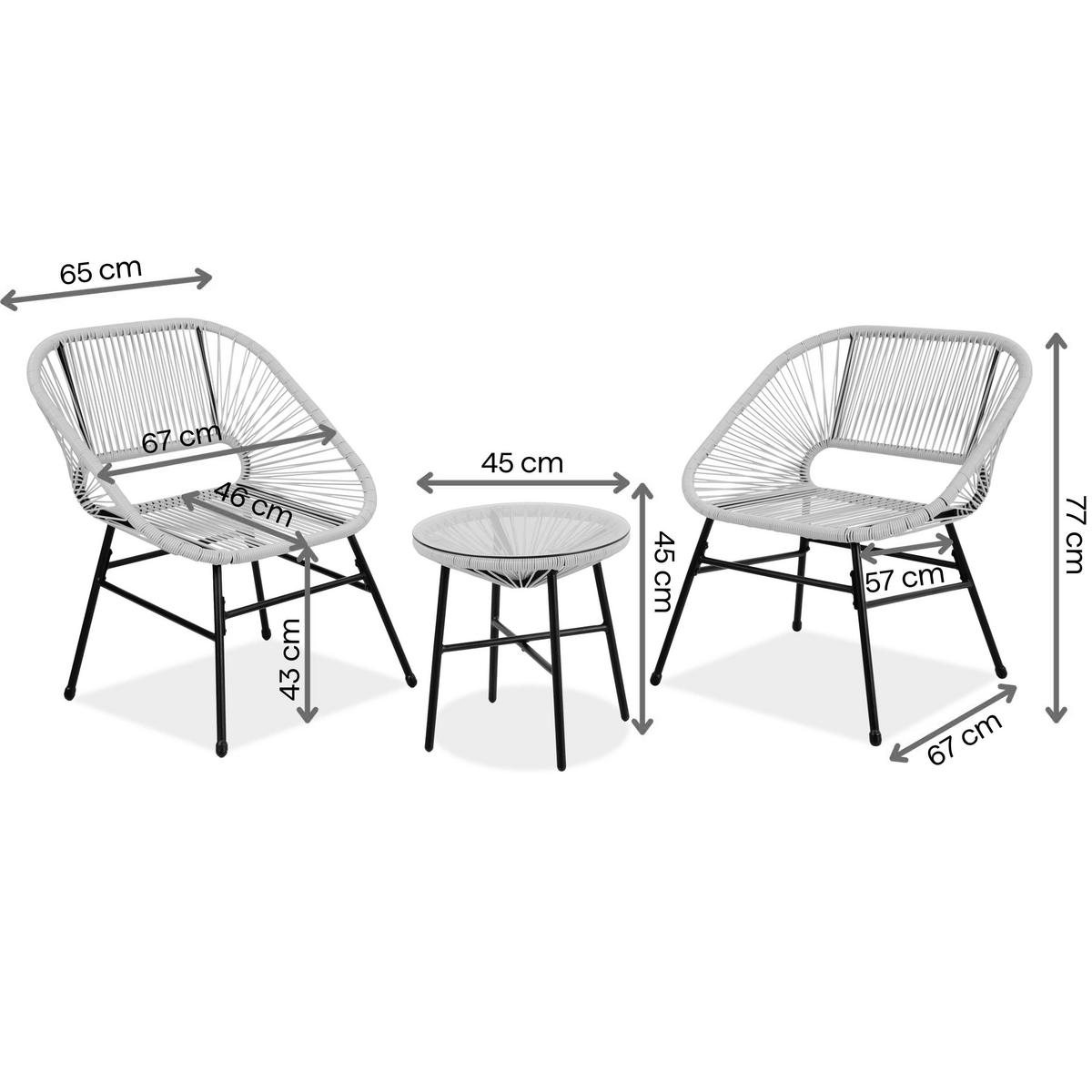 GARTENSET Malika 2 Sessel und Tisch mit Glasplatte, mit Metallrahmen, Beige - Beige/Schwarz, Metall - Beautysofa
