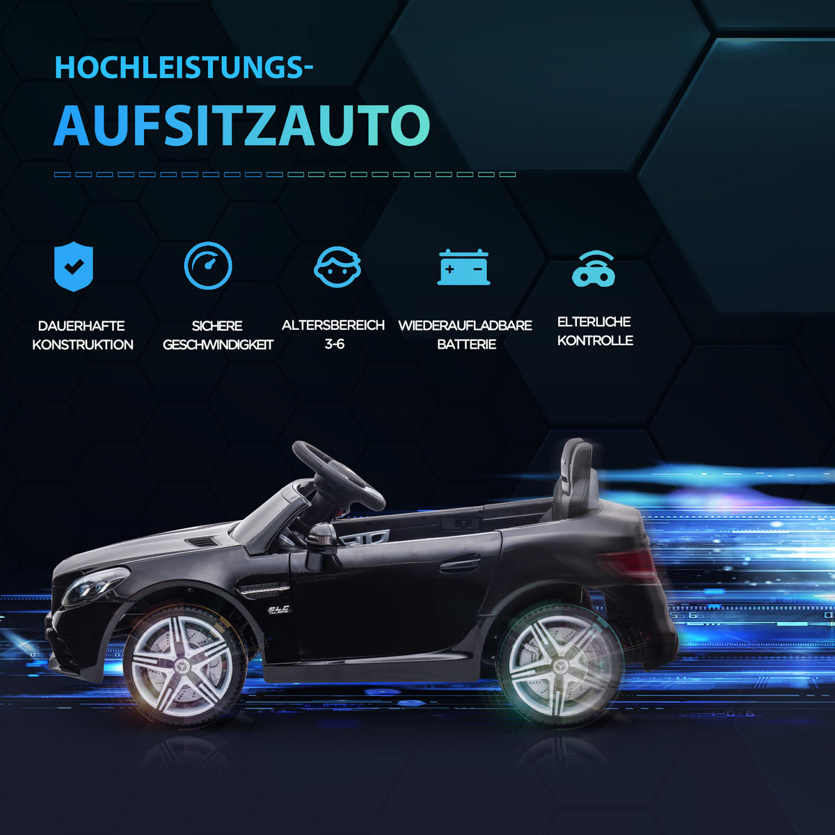 KINDER ELEKTROAUTO, Schwarz/Rot/Weiß, Kunststoff+ Metall - Schwarz, Metall (107/62.5/44cm) - AIYAPLAY