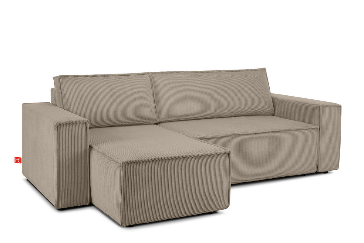 ECKSOFA-LINKS/RECHTS NAPI Schlaffunktion mit Cordbezug, Beige - Beige/Schwarz, Textil (262/148cm) - KONSIMO®