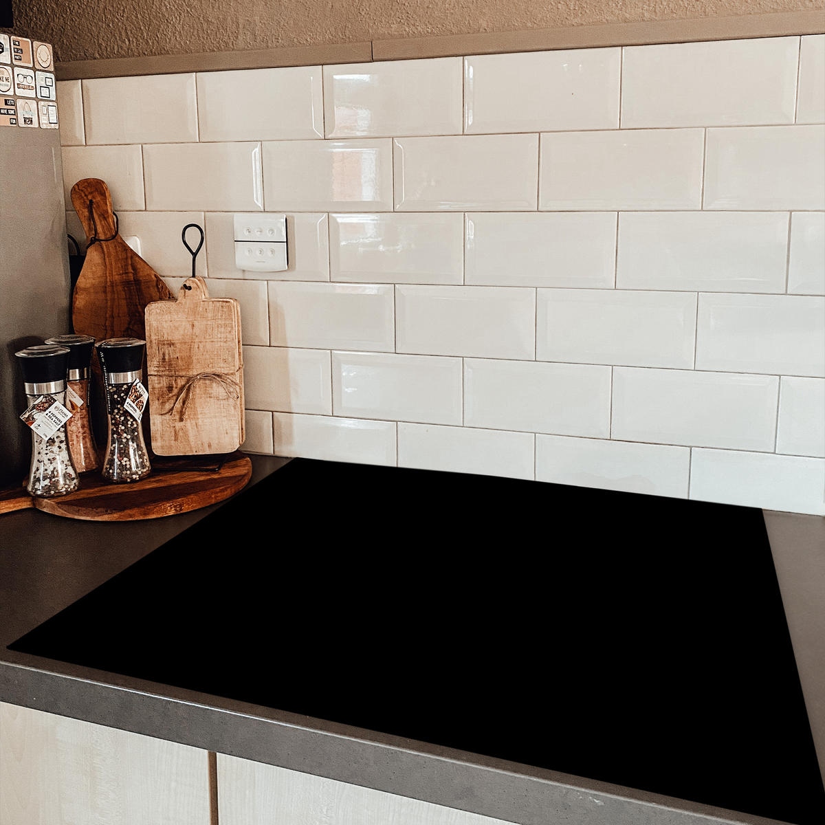 HERDABDECKPLATTE Schwarz - Einfarbig 77x59 cm - Schwarz, Kunststoff (77/0.2/59cm) - MuchoWow