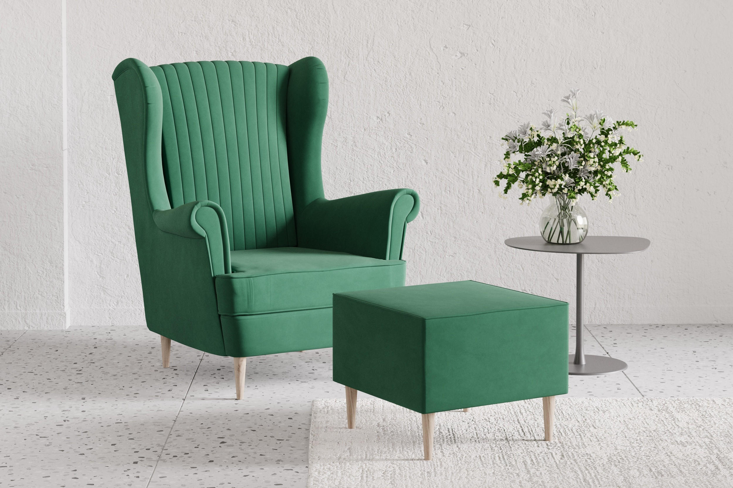 OHRENSESSEL - Sessel Comfy mit Hocker - Grün - Grün, Holzwerkstoff (83/103/95cm) - Möblo