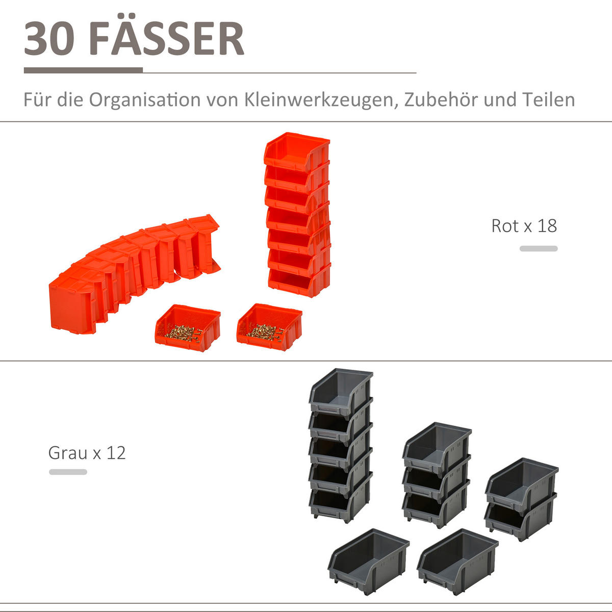 LAGERSYSTEM, Wandregal, Werkstatt, Rot+Grau+Schwarz - Multicolor, Kunststoff (18/63/37.5cm) - DURHAND
