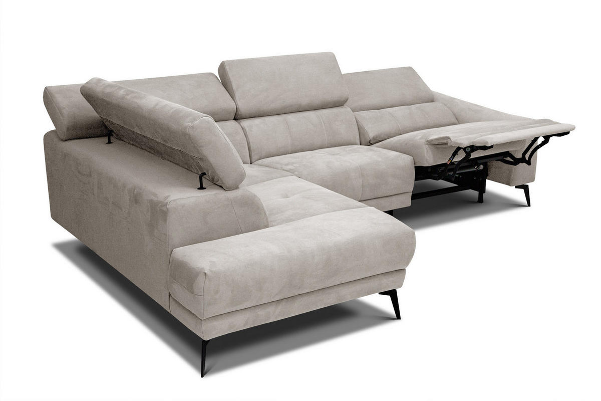 ECKSOFA LARS 5-Sitzer, 1 Relax, verstellbare Kopfstützen, beige - Beige/Schwarz, Holzwerkstoff/Textil (284/201cm) - Courtois Laville