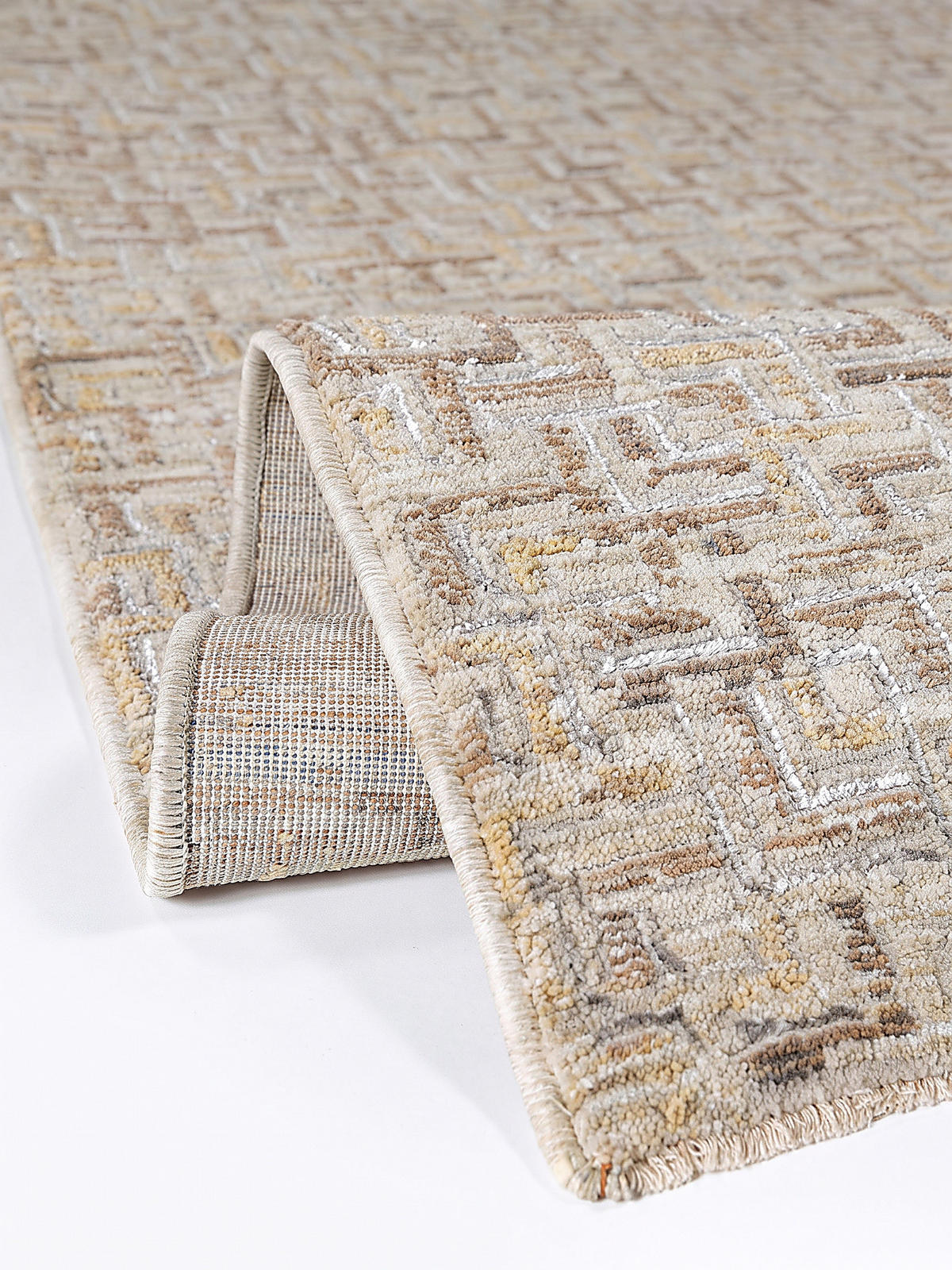 KURZFLORTEPPICH, mit Fransen, EWENNY, Mosaik, Natur, 160 x 230 cm - Beige, Textil (160/230cm) - KADIMA DESIGN