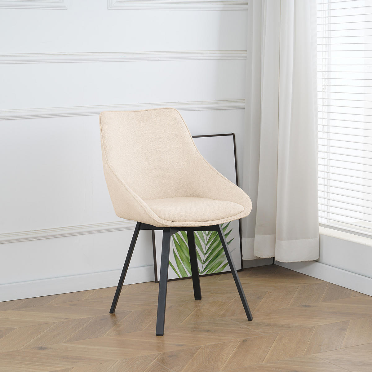 POLSTERSTUHL - 2er-Set - Eisen / Textil - Beige/Schwarz, Kunststoff/Textil (51/87/59cm) - home24