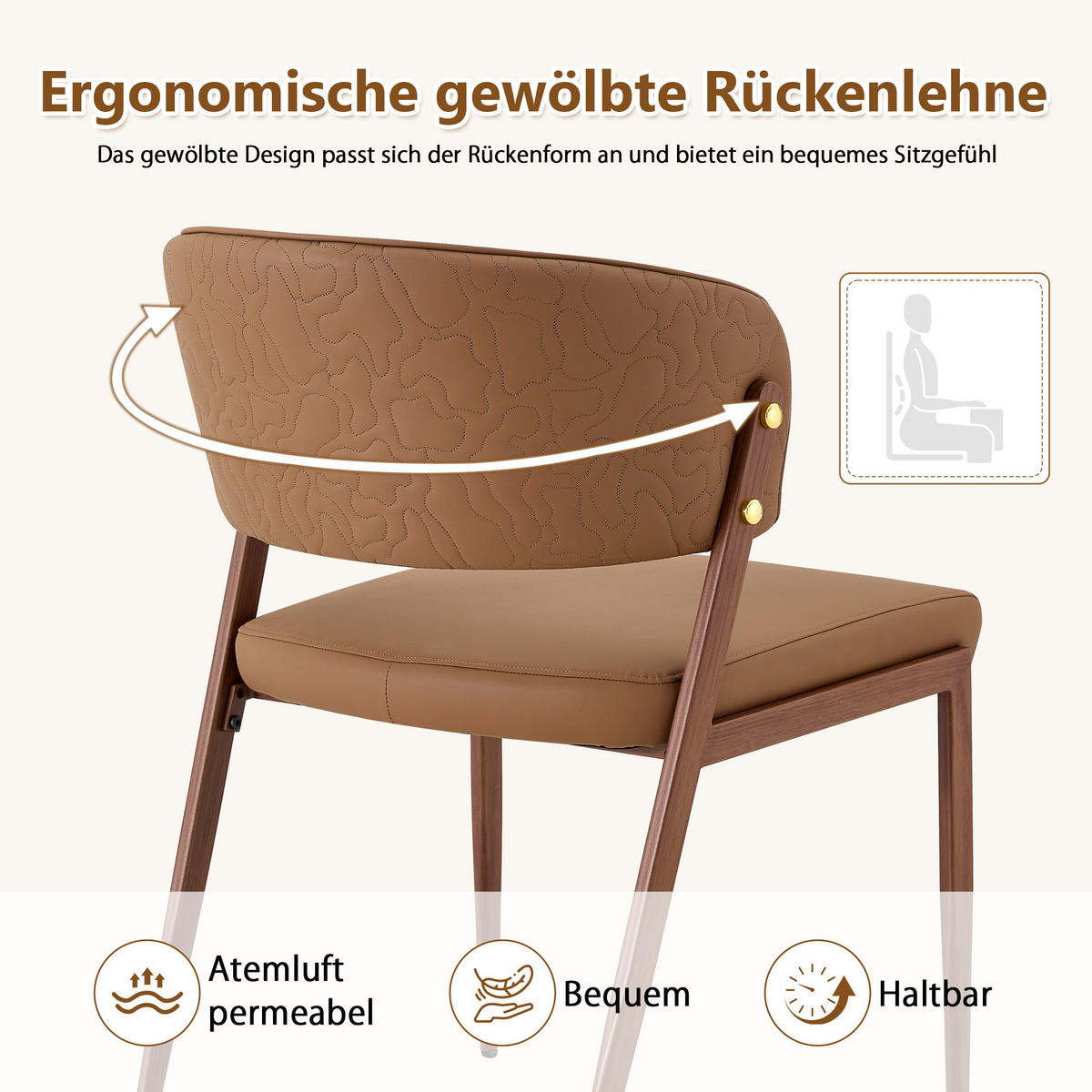 STUHL-SET DE-36689 2 Stück mit Kunstlederbezug und Metallgestell Braun - Braun, Metall (49/78/51cm) - ComfortXL