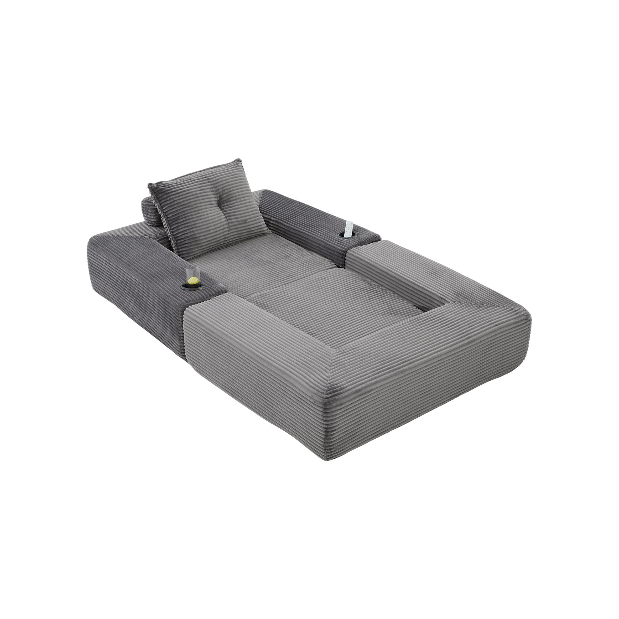 SCHLAFSOFA mit Schlafunktion, Getränkehalter und Federkern aus Cord - Dunkelgrau, Textil (122/80/98cm) - EVRYAE