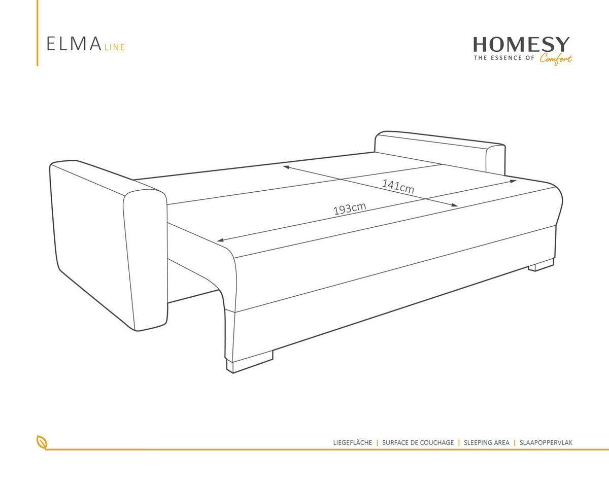 3-SITZER-SCHLAFSOFA ELMA mit Bettfunktion, hellgrau - Hellgrau, Holz (92.5/79/230cm) - Homesy