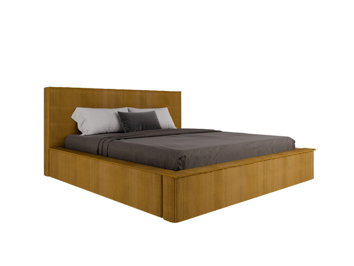 POLSTERBETT SANA180x200cm Elegantes Polsterbett für modernen Wohnstil , Federkernmatratze ELDAR (18cm), Currygelb - Currygelb, Holz (180/200cm) - Panda Möbel