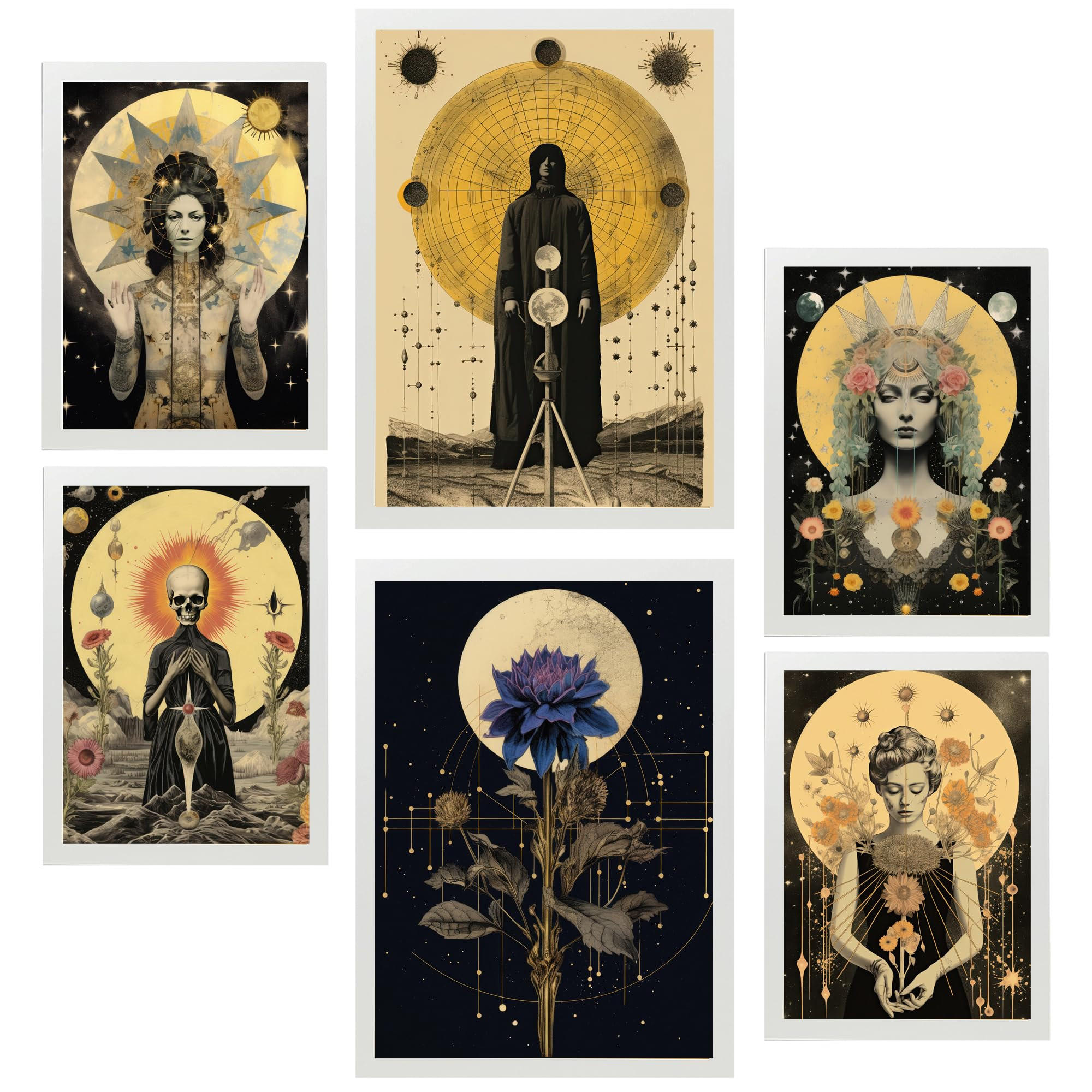 POSTER Set Mit 6 Mystischen & Esoterischen SternenA3 & A4 Weißer Rahmen - Weiß, Papier (29/3cm) - Nacnic