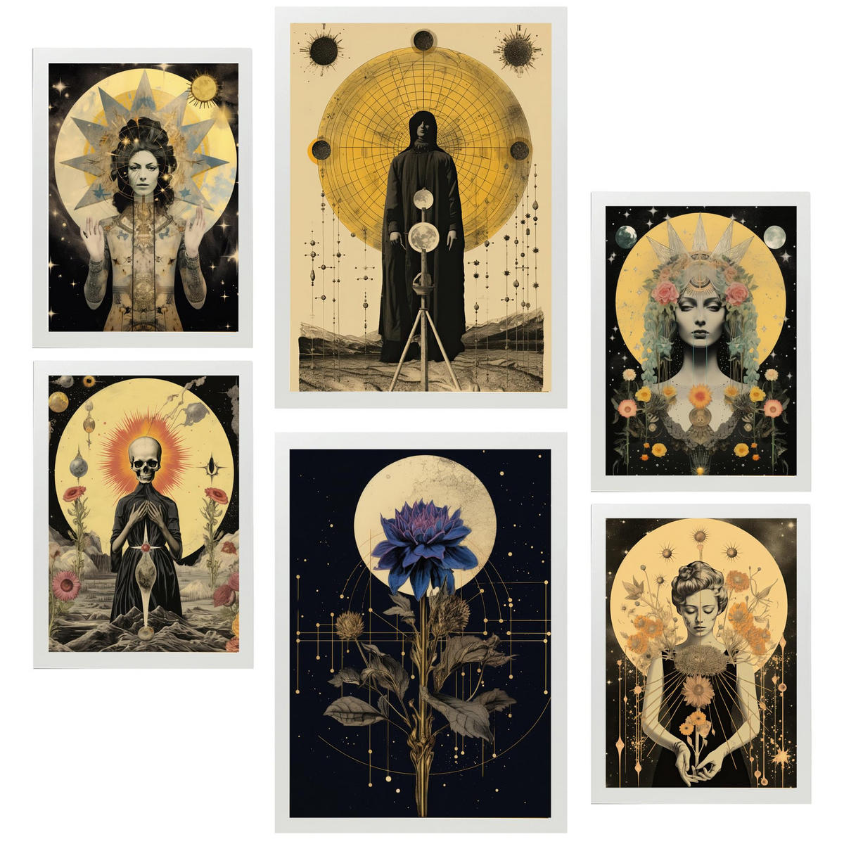 POSTER Set Mit 6 Mystischen & Esoterischen SternenA3 & A4 Weißer Rahmen - Weiß, Papier (29/3cm) - Nacnic