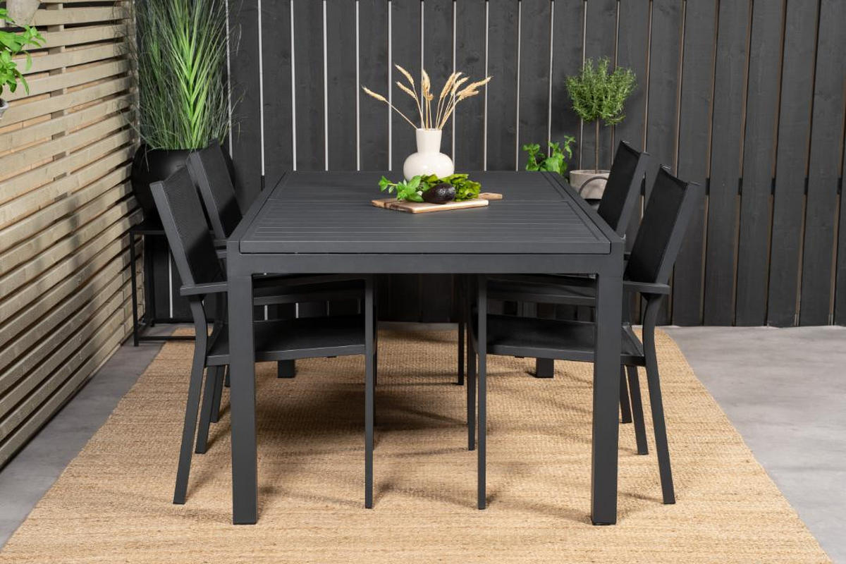 GARTENSET, Marbella, Tisch Schwarz, Metall, 100 x 160 x 75 cm, 5-teilig - Schwarz, Metall - ebuy24