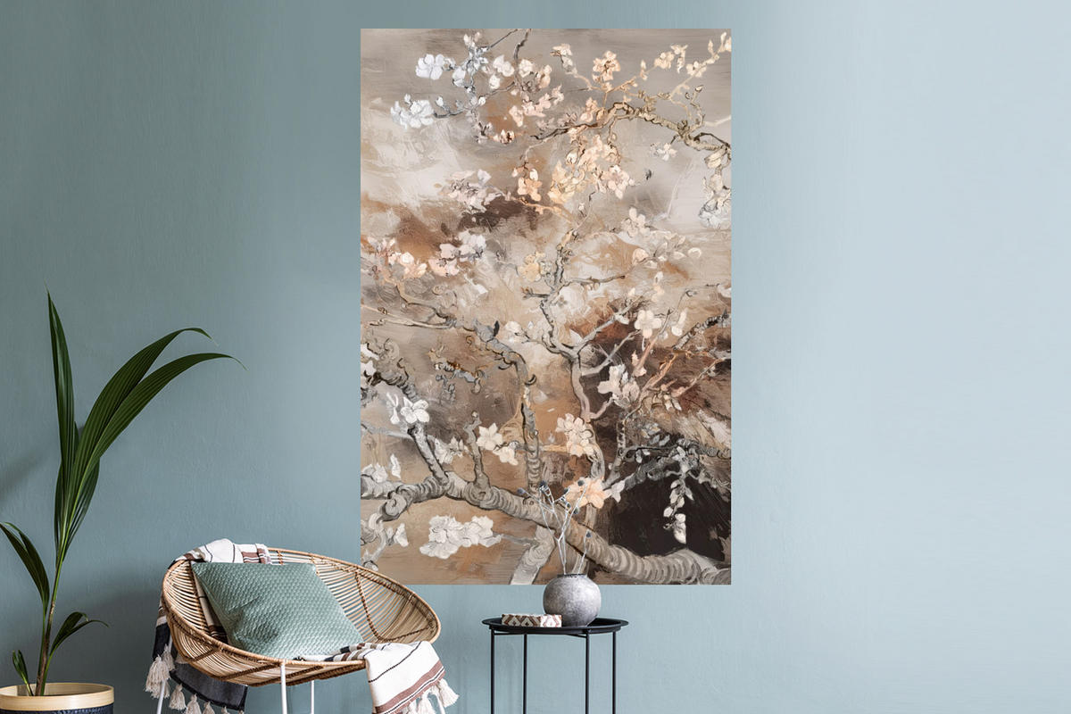 WANDTATTOO Mandelblüte - Kunst - Van Gogh - Beige - Abstrakt 80x120 cm - Braun, Kunststoff (80/120cm) - MuchoWow