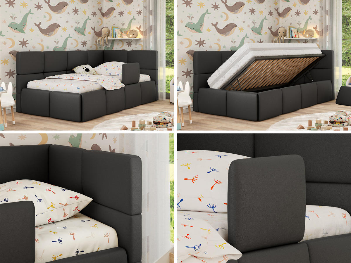 DĚTSKÁ POSTEL ARVO ALTA 90/200 - Tmavě zelená Ekokůže - Pravá - tmavě zelená, textil (90/200cm) - MKS