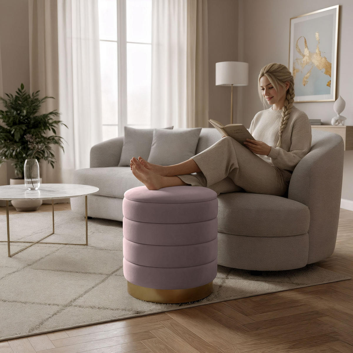 SITZHOCKER LUNA, Rosa, T40xB40xH44 - Pink, Holz (40/44/40cm) - Milordbikes