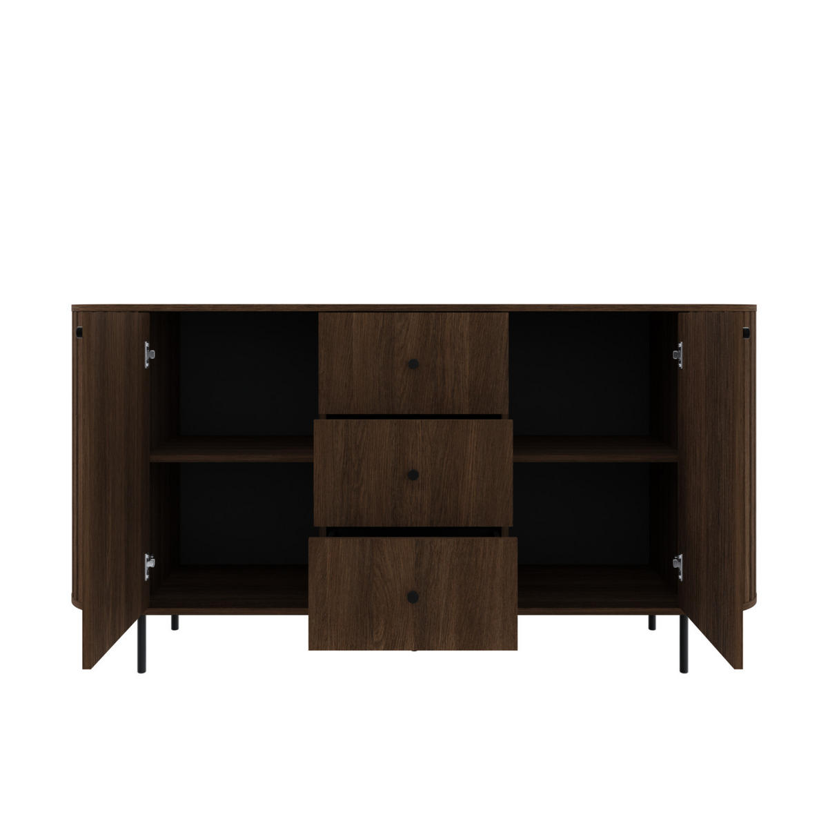 KOMMODE Olivia 165cm, mit 2 Türen, 3 Schubladen und geriffeltem Design, dunkelgrau - Dunkelgrau, Metall (165/85/43cm) - Margaret Hadas24