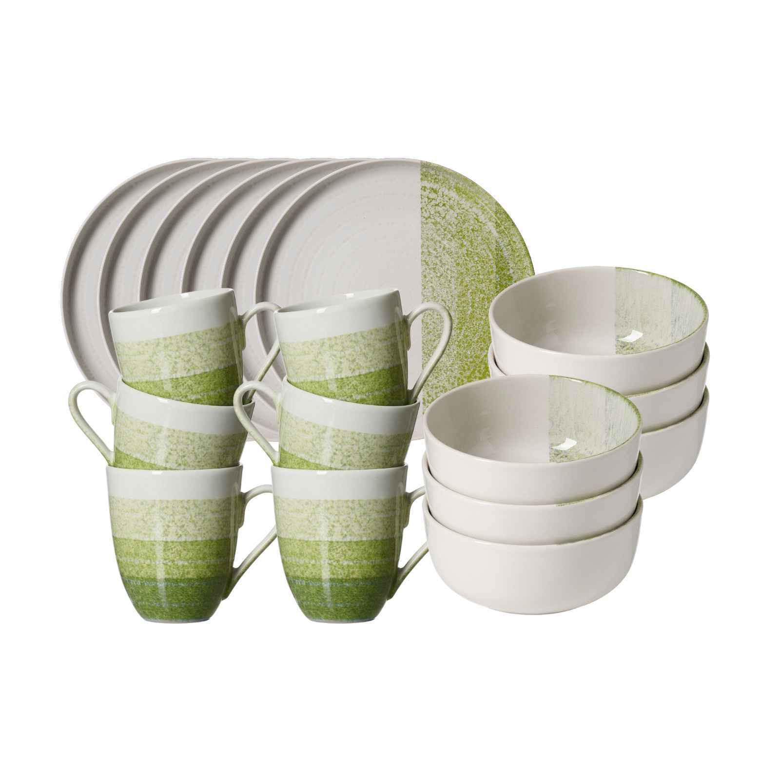FRÜHSTÜCKS-SET Trio Grün 18-tlg. - Grün, Keramik (2/2/2cm) - Ritzenhoff Breker