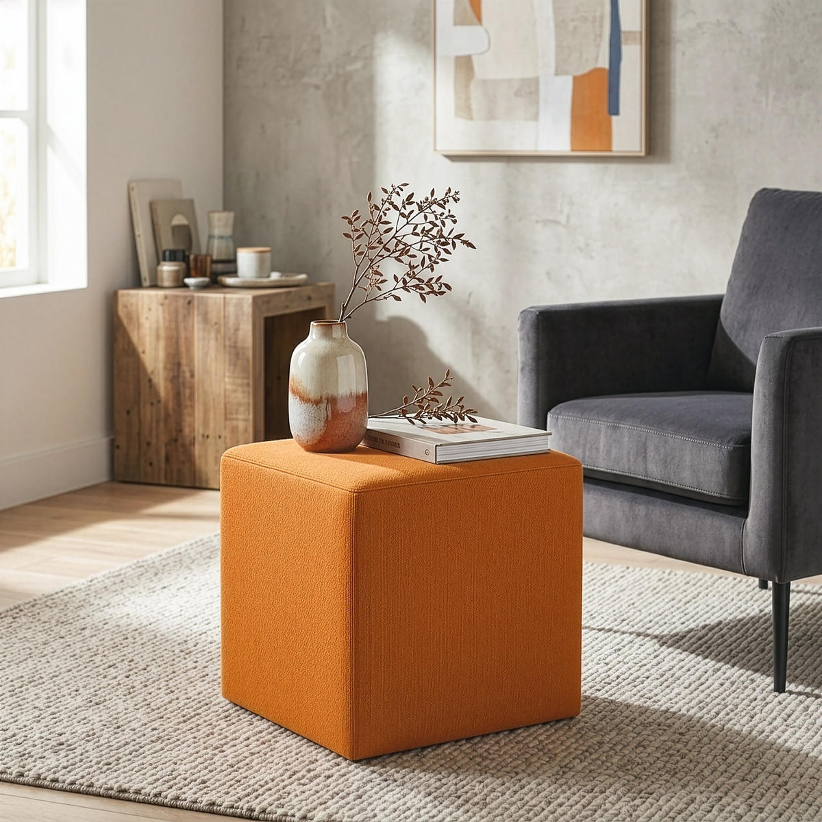 HOCKER M22 Orange 41/45/41 cm eckig - Orange, Holzwerkstoff (41.1/45/41.1cm) - Livojo