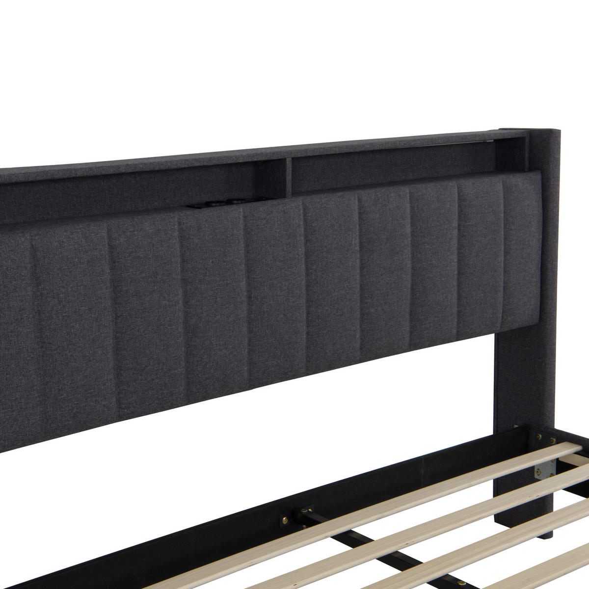 POLSTERBETT 160x200 cm, Grau, mit USB & LED - Grau, Textil/Metall (160/200cm)