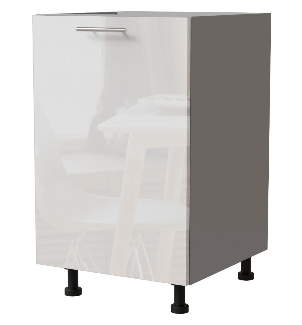 Feldmann-Wohnen Küchenunterschrank Weiß Hochglanz, Grau 50x82x50 cm