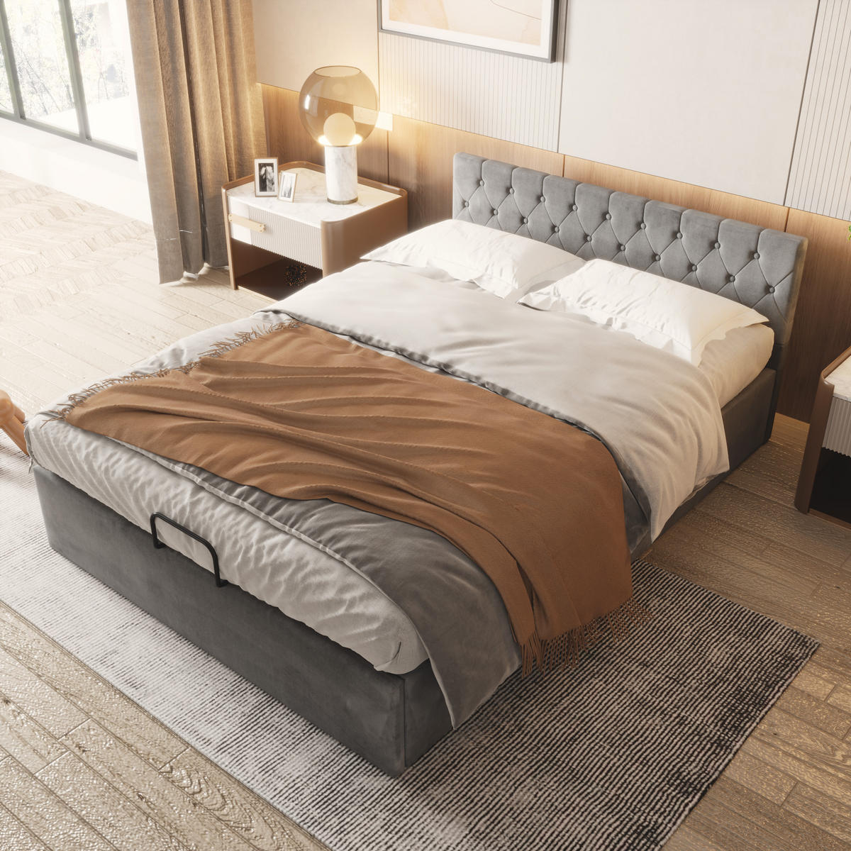 POLSTERBETT 140/200 cm Grau hydraulisches Bett mit Stauraum - Grau, Textil (140/200cm) - OKWISH