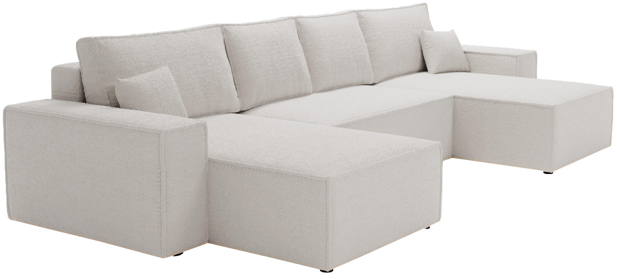 ECKCOUCH Bergamo U Bouclé mit Schlaffunktion, 380 cm, Hellgrau - Hellgrau, Holz (377/189cm) - Emporius