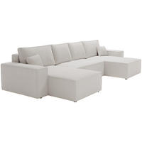 ECKCOUCH Bergamo U Bouclé mit Schlaffunktion, 380 cm, Hellgrau - Hellgrau, Holz (377/189cm) - Emporius