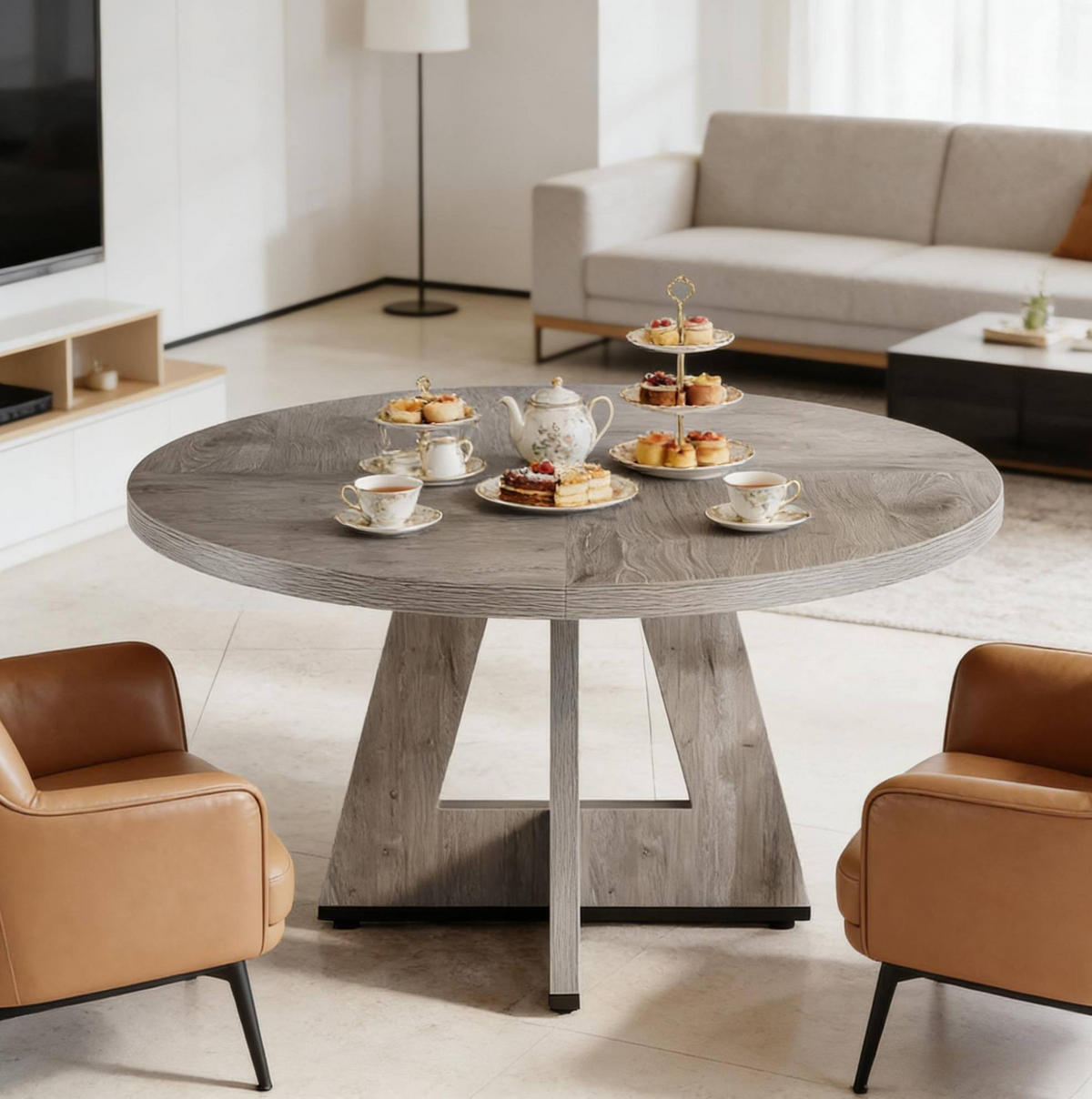 ESSTISCH Rund 120 cm Grau für bis zu 4 Personen - Grau, Holzwerkstoff (120/120/75cm) - MIVRAY