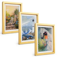 BILDER SET 3er Set - 20x30 cm Goldrahmen - Landschaft Leuchtturm Pferd Mädchen - Goldfarben, Kunststoff (20/30cm) - TULUP