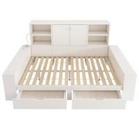 POLSTERBETT 140/200 cm Weiß mit 2 Schubladen, Stauraum, Doppeltüren und USB/USB-C Anschlüssen - Weiß, Holz (140/200cm) - Oxeza
