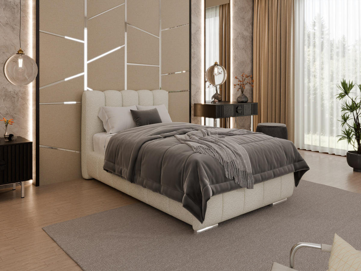 POLSTERBETT Zaira 100x200cm – Elegantes Polsterbett für modernen Wohnstil , ZONIERTE TASCHENFEDERN KOKOS (21cm), creme - Creme, Holz - Panda Möbel