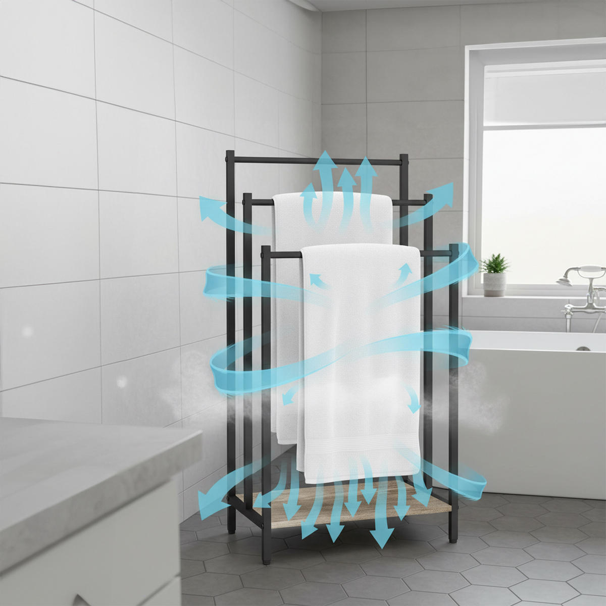 HANDTUCHSTÄNDER - Hellbraun, Holzwerkstoff/Metall (43/81/28cm) - Relaxdays