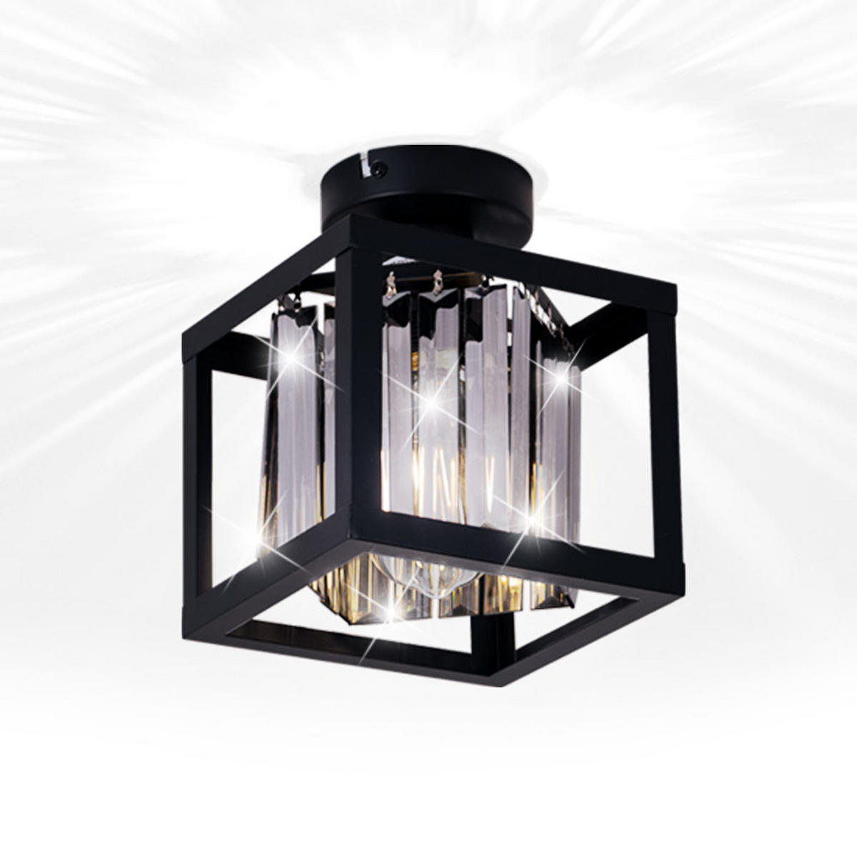 DECKENLEUCHTE MATHILDE Schwarz Glaskristall rauch - Schwarz, Glas (17/17/21cm) - Globo Lighting
