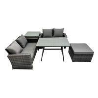 GARTENMÖBELSET mit ESSTISCH,HOCHLEHNER-SOFA Polyrattan Dunkelgrauer Mix 5-Sitzer - Dunkelgrau/Grau, Glas/Kunststoff - Fimous